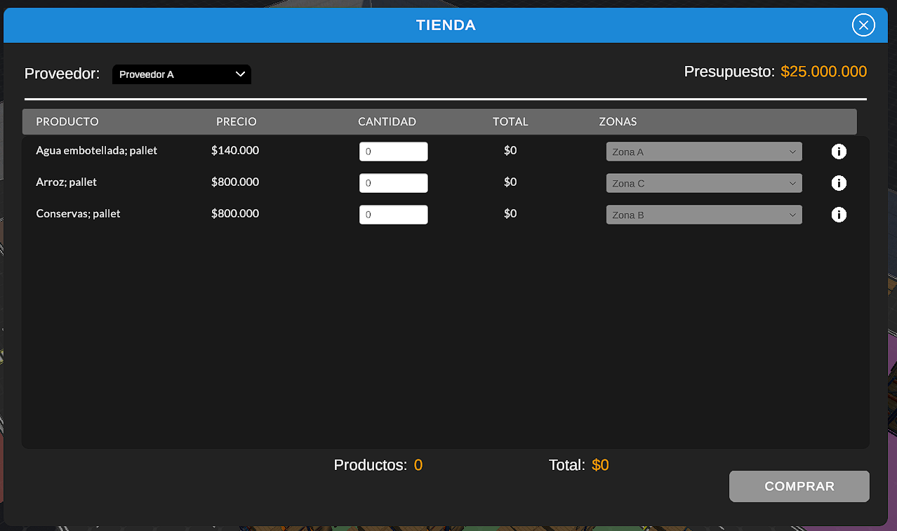 Pantalla de proveedores (Tienda)